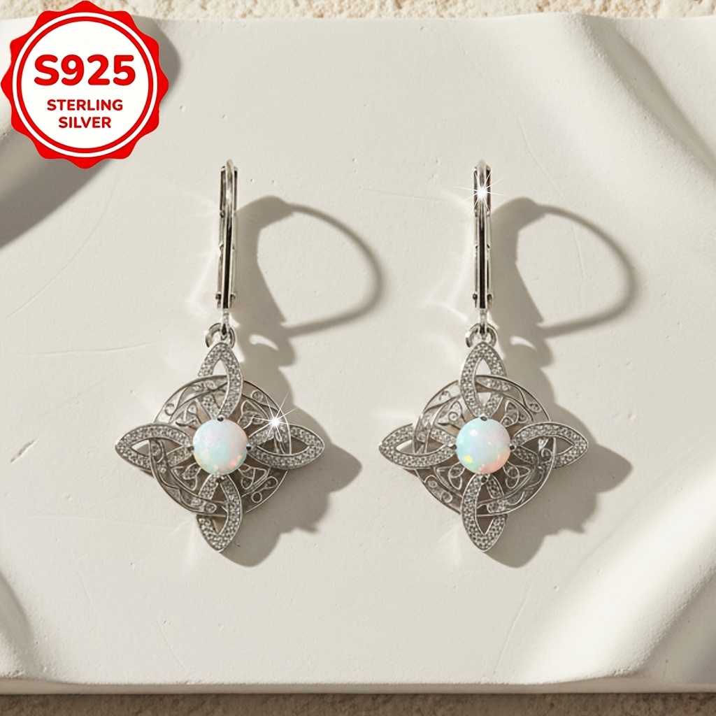 2pcs Women's S925 Silver Celtic Zirconia Ear Drop Earrings, Vintage Gift